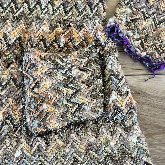 Vintage y2k Chunky Knit Long Cardigan Funky Fuzzy Zig Zag French Handmade - Picture 5 of 10